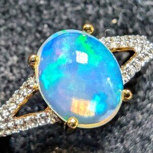 Silver Opal 1.5Ct & Cz Ring, Suggested Retail Value $240
